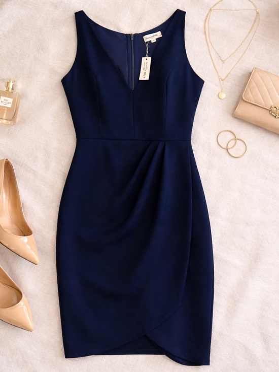 Amazon Dresses & Skirts - Navy Sheath Dress – Elegant V-Neck Cocktail / Work Dress – Size Medium NWT